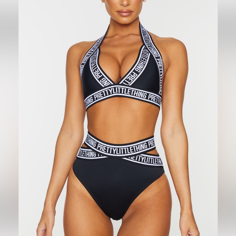 Black PRETTYLITTLETHING Strap Triangle 2 piece swimsuit
